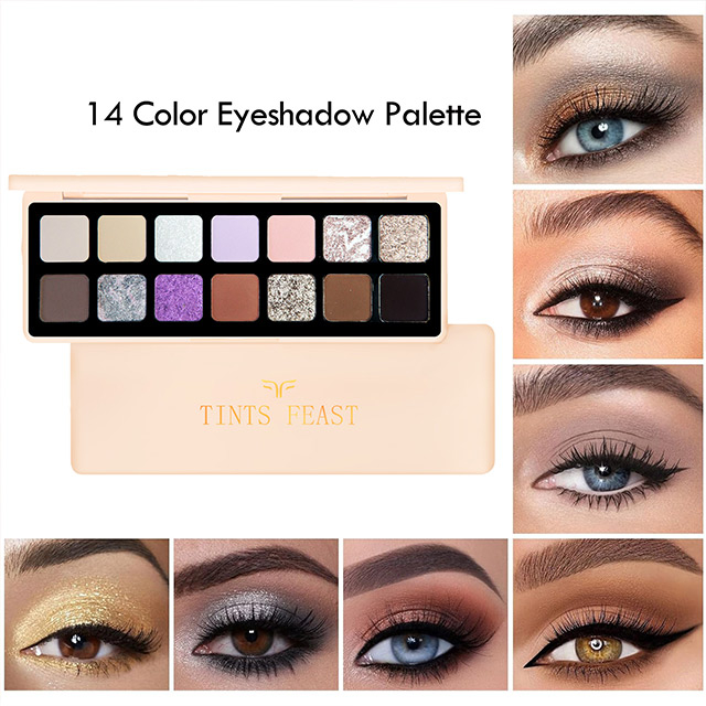 Palet eyeshadow 14-warna tersuai untuk solek berasap & bogel kelihatan
